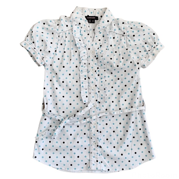 4/$20 ✏️ Girls Polka Dot Pleated Ruffle Button Front Top - Picture 1 of 9